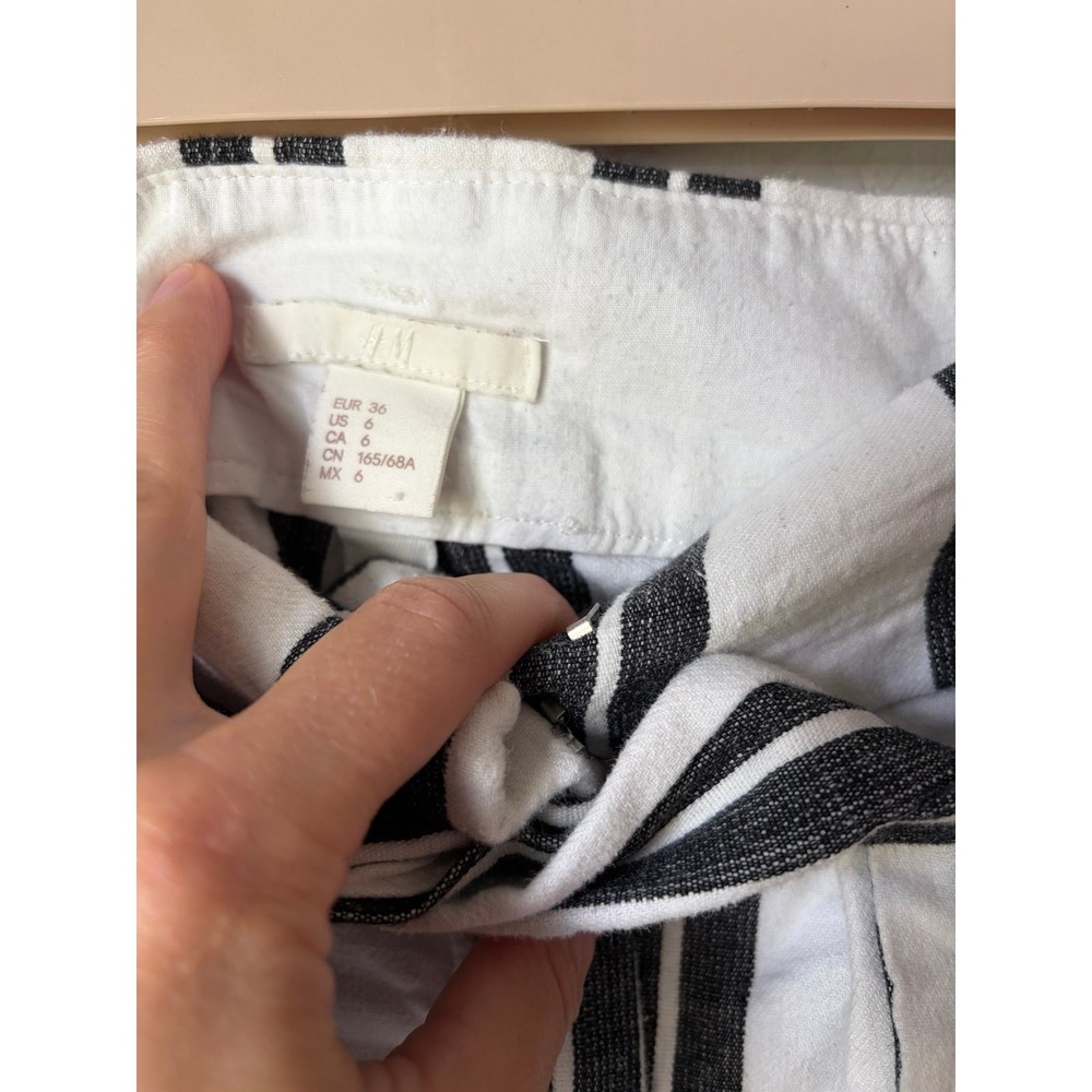 H&M Black and White Vertical-Stripe High-Waist Wide-Leg Pants with Tie Belt 6 - Picture 3 of 6